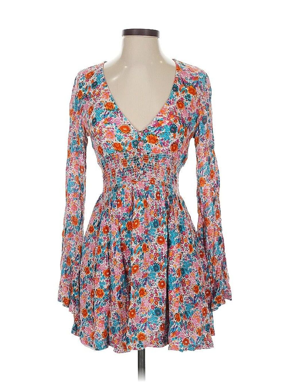 URBAN OUTFITTERS Womens Midi dress floral Pink blue brown size Small Cottagecore